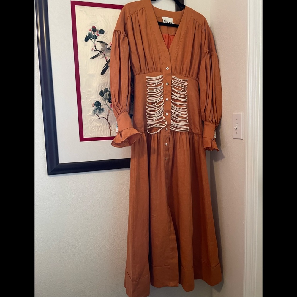 Alemais Sunset Orange Pleated Ruffled MaxiSundress - Picture 2 of 14